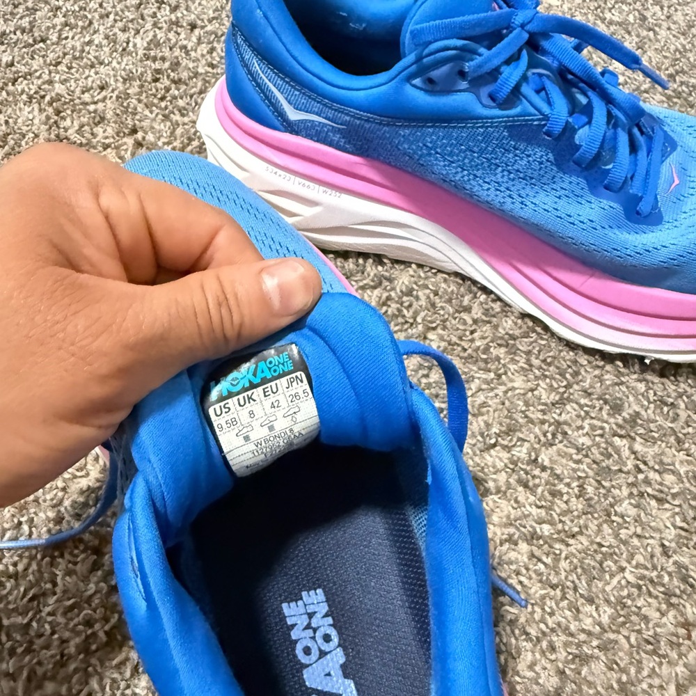 HOKA bondi 8 Women's Blue Running Shoes with Pink Accent - Picture 10 of 10